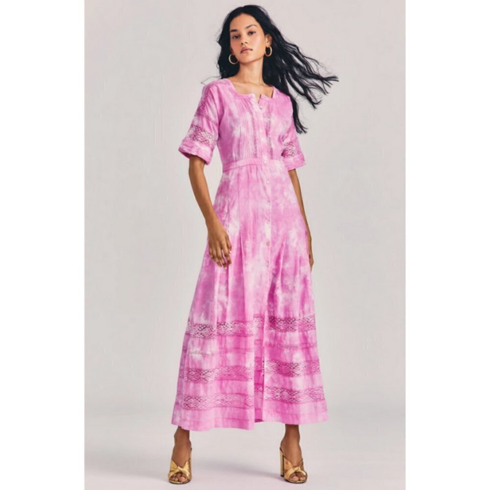 💕LOVESHACKFANCY💕 Edie Midi Dress ~ Begonia Hand Dye Medium M NWT - Picture 2 of 16